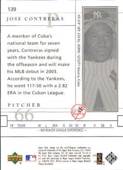 2003 Upper Deck Game Face #139 Jose Contreras Back