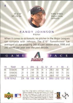 2003 Upper Deck Game Face #8 Randy Johnson Back