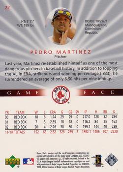 2003 Upper Deck Game Face #22 Pedro Martinez Back
