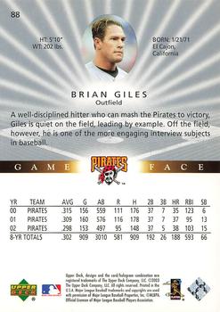2003 Upper Deck Game Face #88 Brian Giles Back