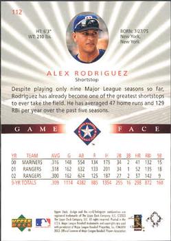 2003 Upper Deck Game Face #112 Alex Rodriguez Back