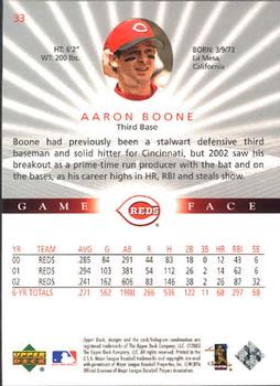 2003 Upper Deck Game Face #33 Aaron Boone Back