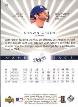 2003 Upper Deck Game Face #56 Shawn Green Back