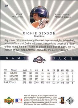 2003 Upper Deck Game Face #59 Richie Sexson Back