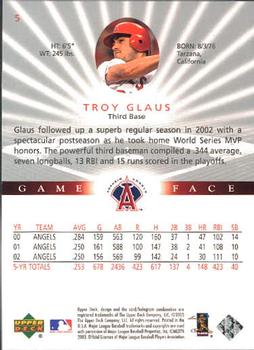 2003 Upper Deck Game Face #5 Troy Glaus Back