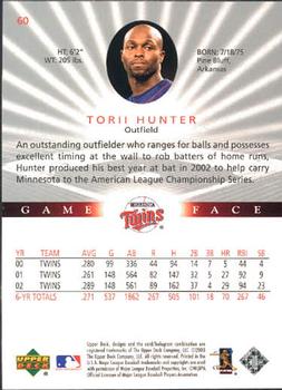 2003 Upper Deck Game Face #60 Torii Hunter Back