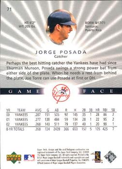2003 Upper Deck Game Face #71 Jorge Posada Back