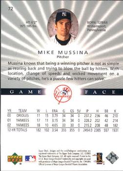 2003 Upper Deck Game Face #72 Mike Mussina Back