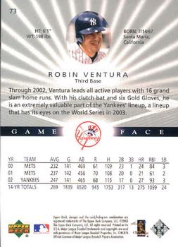 2003 Upper Deck Game Face #73 Robin Ventura Back