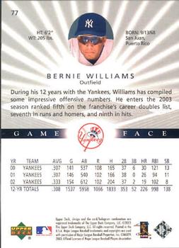 2003 Upper Deck Game Face #77 Bernie Williams Back