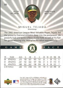 2003 Upper Deck Game Face #80 Miguel Tejada Back
