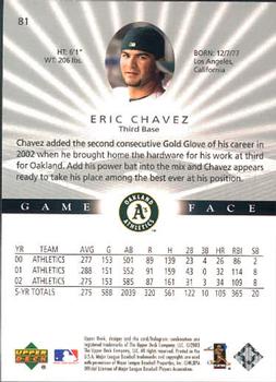 2003 Upper Deck Game Face #81 Eric Chavez Back