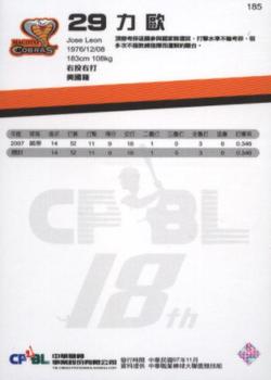 2007 CPBL #185 Jose Leon Back