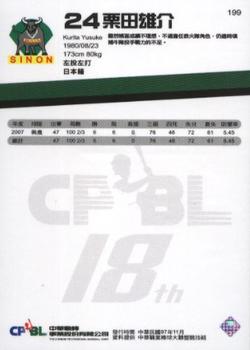2007 CPBL #199 Yusuke Kurita Back