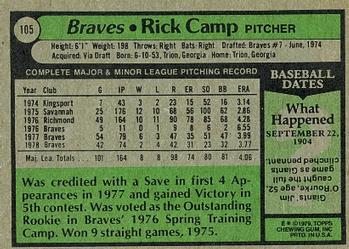 1979 Topps #105 Rick Camp Back