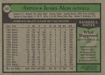 1979 Topps #107 Jesus Alou Back