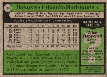 1979 Topps #108 Eduardo Rodriguez Back