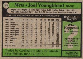 1979 Topps #109 Joel Youngblood Back