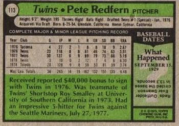 1979 Topps #113 Pete Redfern Back