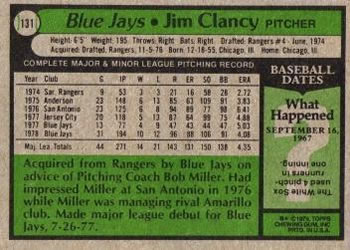 1979 Topps #131 Jim Clancy Back