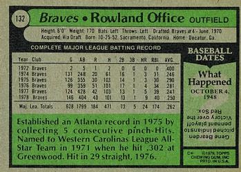 1979 Topps #132 Rowland Office Back