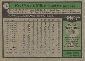 1979 Topps #185 Mike Torrez Back