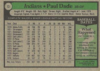 1979 Topps #13 Paul Dade Back