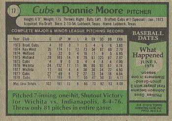 1979 Topps #17 Donnie Moore Back