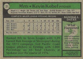 1979 Topps #21 Kevin Kobel Back