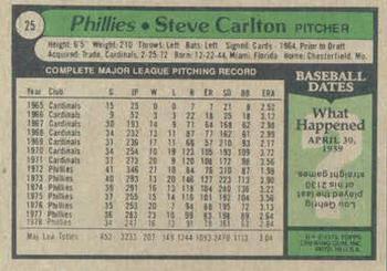1979 Topps #25 Steve Carlton Back