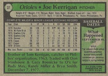 1979 Topps #37 Joe Kerrigan Back