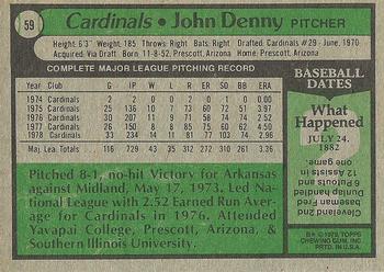 1979 Topps #59 John Denny Back