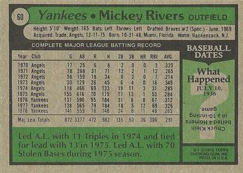 1979 Topps #60 Mickey Rivers Back