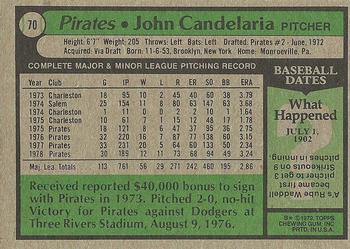 1979 Topps #70 John Candelaria Back