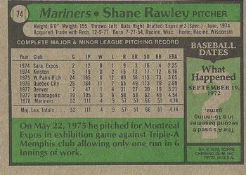 1979 Topps #74 Shane Rawley Back