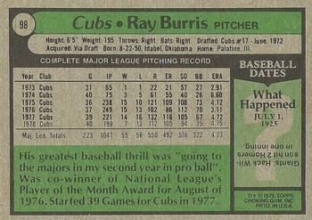 1979 Topps #98 Ray Burris Back