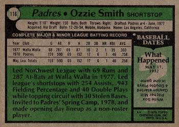 1979 Topps #116 Ozzie Smith Back