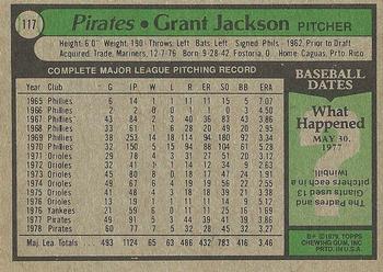 1979 Topps #117 Grant Jackson Back