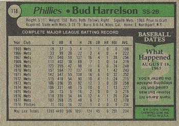 1979 Topps #118 Bud Harrelson Back