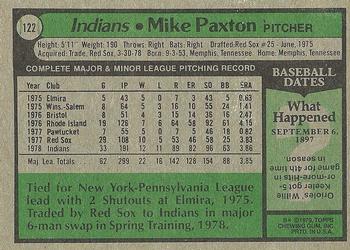 1979 Topps #122 Mike Paxton Back