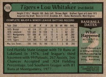 1979 Topps #123 Lou Whitaker Back
