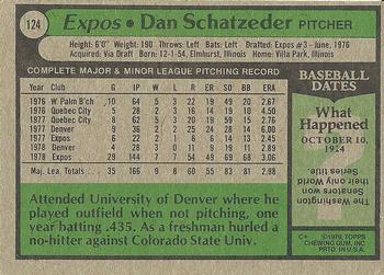 1979 Topps #124 Dan Schatzeder Back