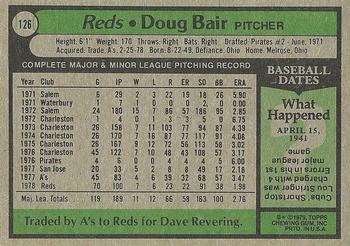 1979 Topps #126 Doug Bair Back