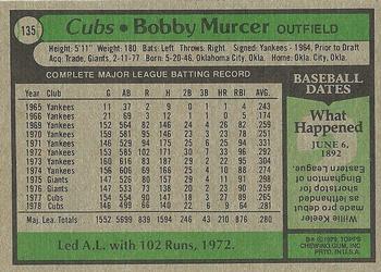1979 Topps #135 Bobby Murcer Back