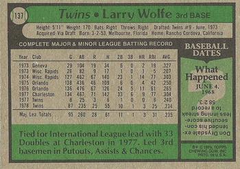 1979 Topps #137 Larry Wolfe Back
