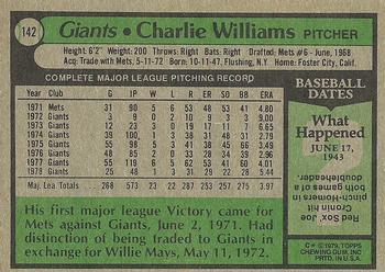 1979 Topps #142 Charlie Williams Back