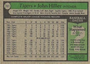 1979 Topps #151 John Hiller Back