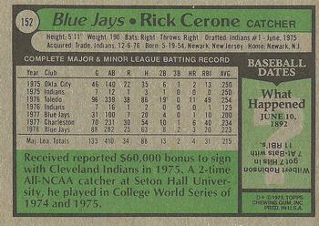 1979 Topps #152 Rick Cerone Back
