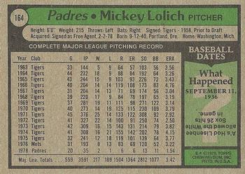 1979 Topps #164 Mickey Lolich Back