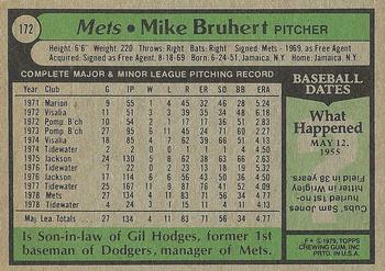1979 Topps #172 Mike Bruhert Back